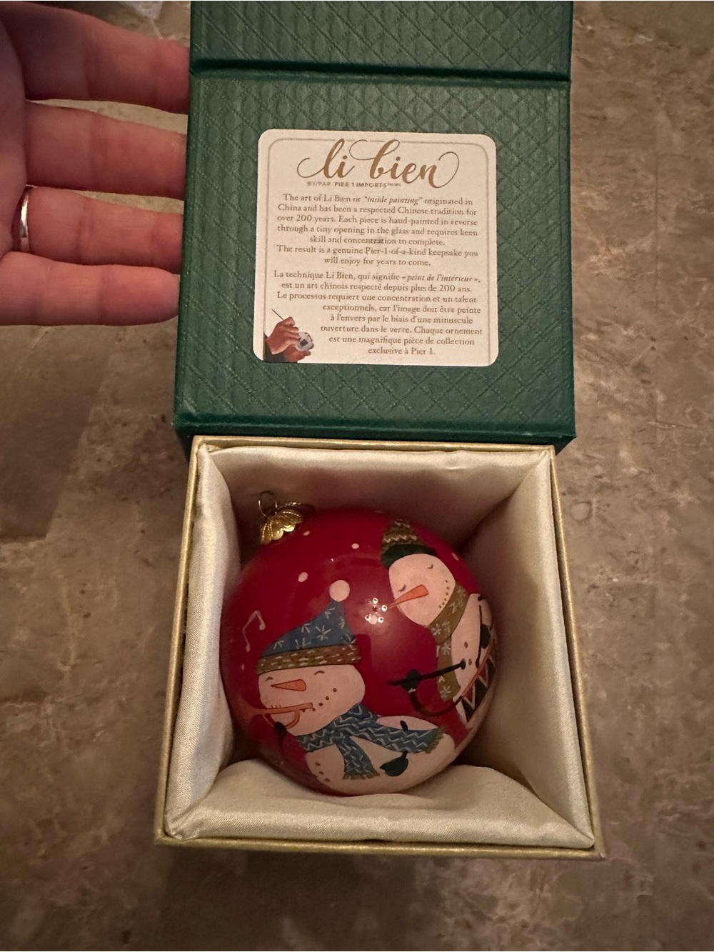 Pier 1 Musical Snowman 2018 Christmas Hand Painted Glass Ornament Li Bien